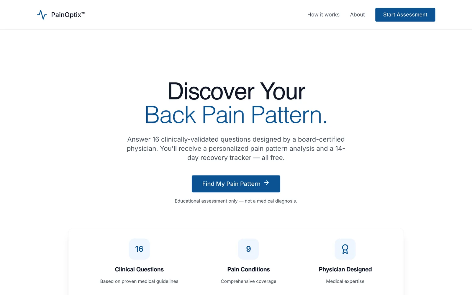 PainOptix patient assessment website screenshot
